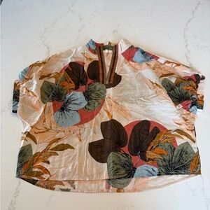 entro Floral Short Sleeve Boxy Blouse - Cream, Green, Rust, Blue